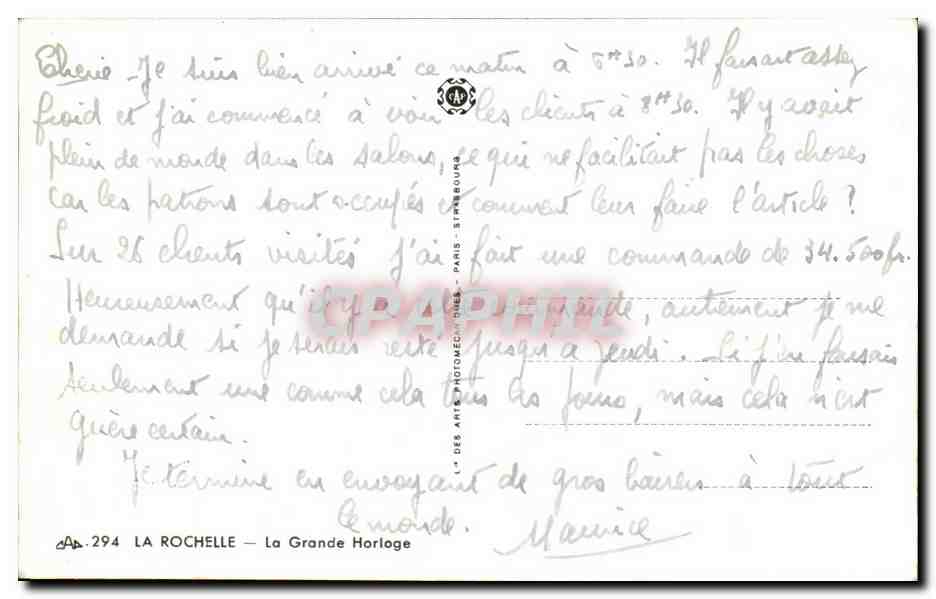 CPA La Rochelle La Grande Horloge — Verso