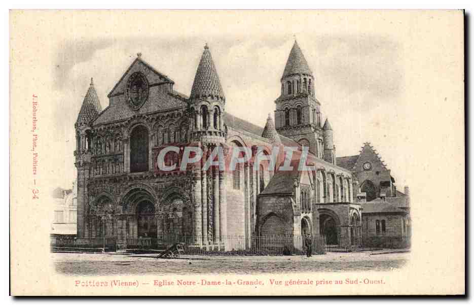 Poitiers (Vienne) — Église Notre-Dame-la-Grande, Vue générale prise au Sud-Ouest — J. Bobonlou, Phot. Poitiers — 34