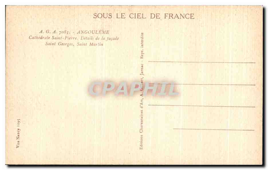 Angoulême — Cathédrale Saint-Pierre, détails de la façade — A.G.A. 7083, Éditions Vina Nancy 1905 — Reverso