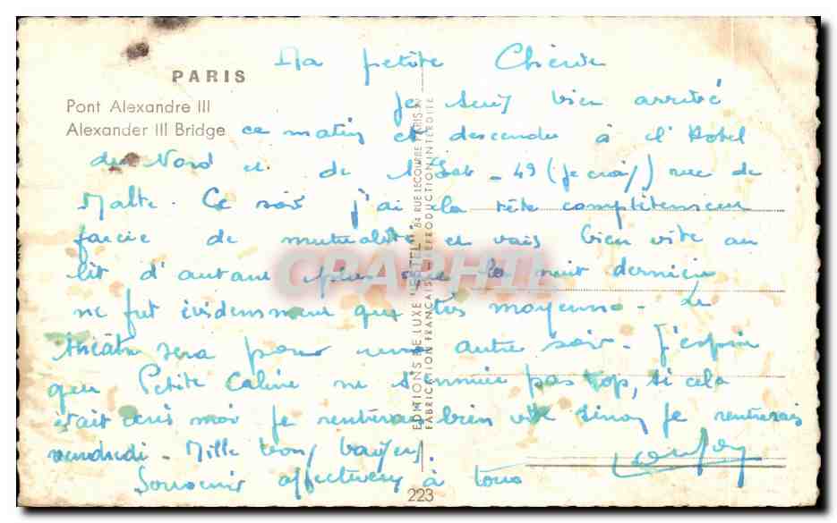 CPA Paris Pont Alexandre III — Verso