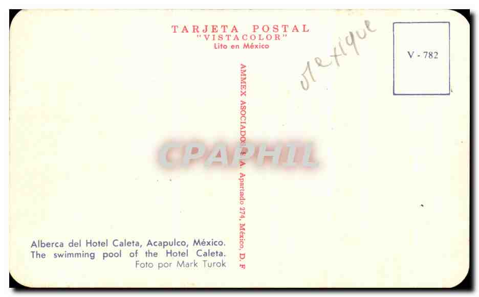 CPA Alberca Del Hotel Caleta Acapulco Mexico — Back