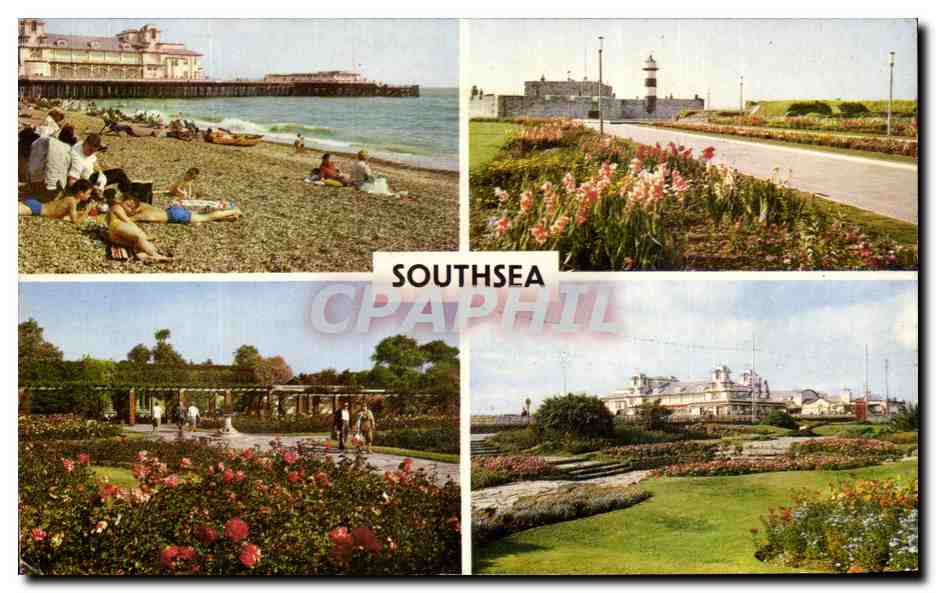 CPM Southsea Beach and south Parade Pier Fort Rose Gardens 