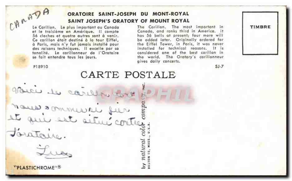 CPA Oratoire Saint Joseph Du Mont Royal  — Back