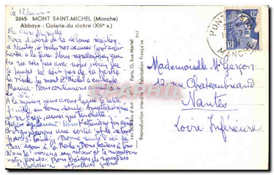 CPA Mont Saint Michel Abbaye Galerie Du Cloitre — Verso