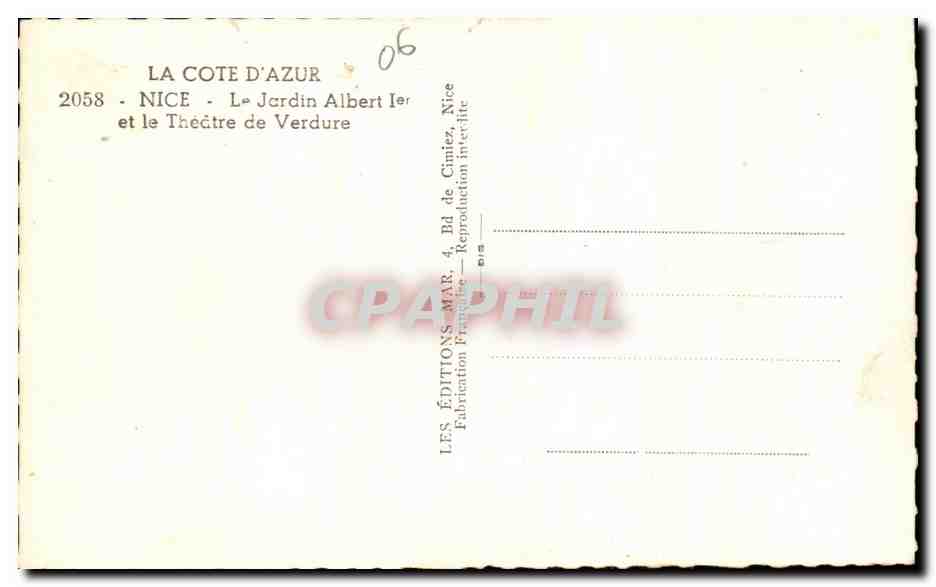 CPA La Cote D'Azur Nice Le Jardin Albert Et Le Theatre De Verdure — Rückseite