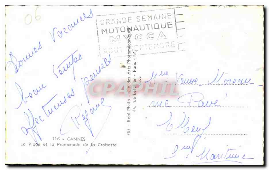 CPA Cannes La Plage Et Le La Promenade De La Croisette — Verso