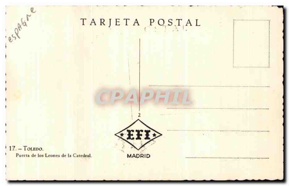 CPA Toledo Puerta De Los Leones De La Catedral — Rückseite