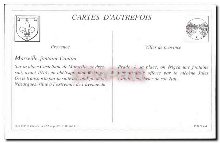Marsella - Fuente Cantini (Plaza Castellane) — serie 271, editada por Cartes d'Autrefois — Reverso