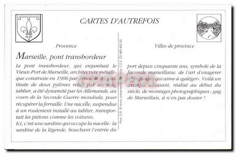 Marseille — Pont transbordeur — Photo Douste Édit. 22 rue Fauillon — Verso