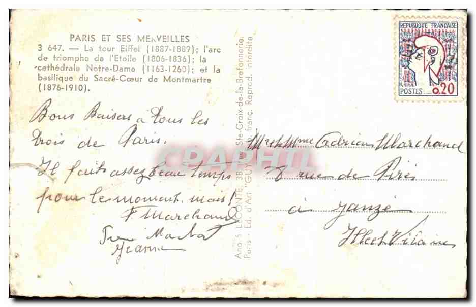 CPA Paris Et Ses Merveilles La Tour Eiffel Arc De Triomphe — Rückseite