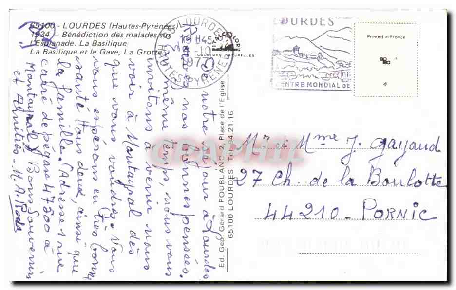 CPM Lourdes Benediction Des Malades — Verso