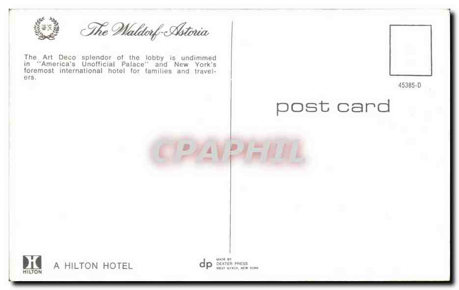 CPA The Waldord Astoria The Art Deco Splendor Of The Lobby Is Undimmed New York  — Rückseite