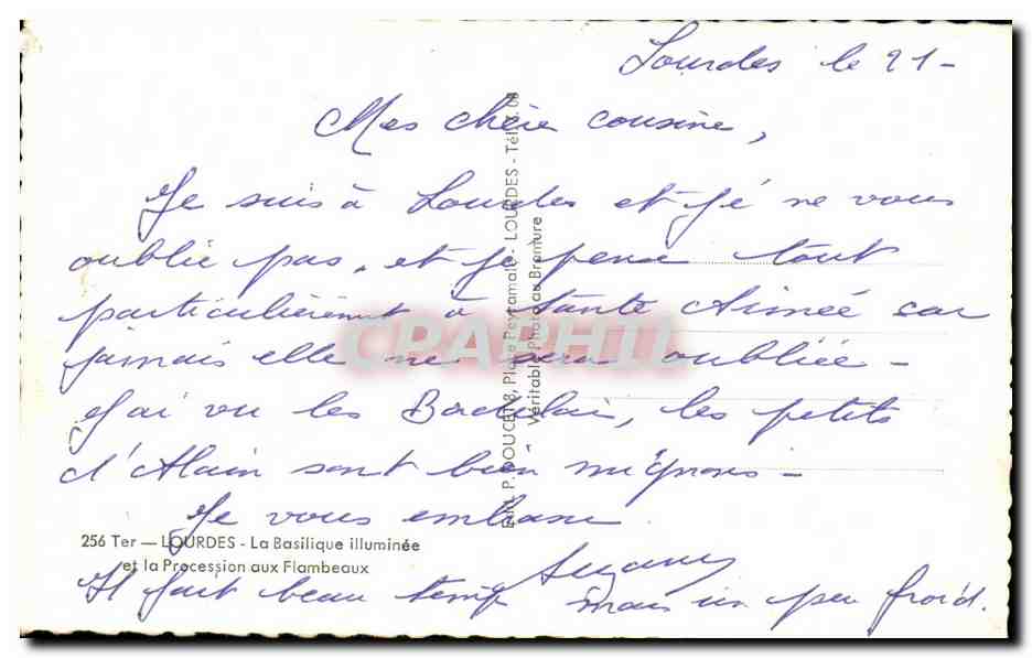 CPA Lourdes La Basilique illukminee — Verso