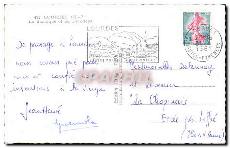 CPA Lourdes La basilique Et Les Pyrenees — Verso