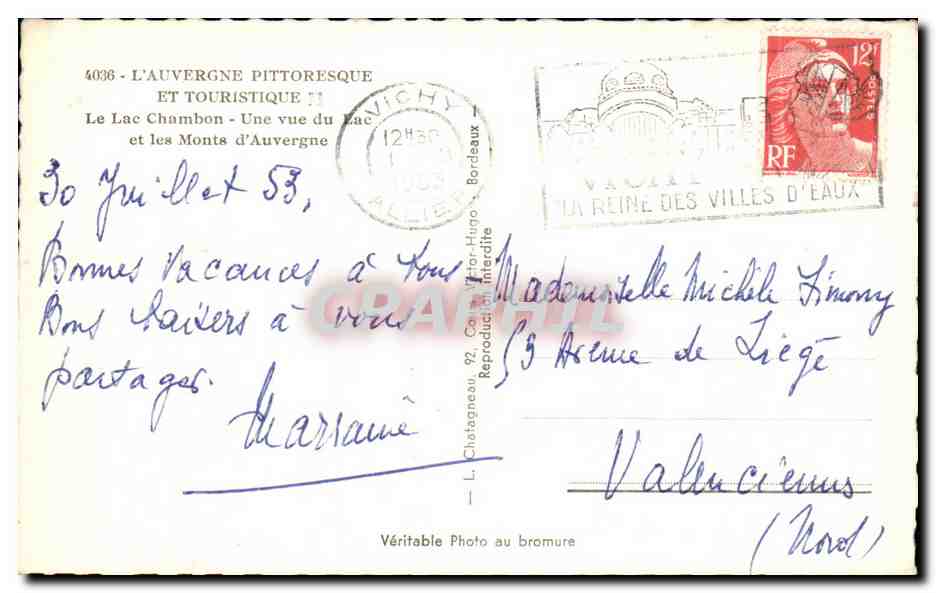Le Lac Chambon — Vue pittoresque et touristique — Éditeur Elée, n° 4038 — Verso