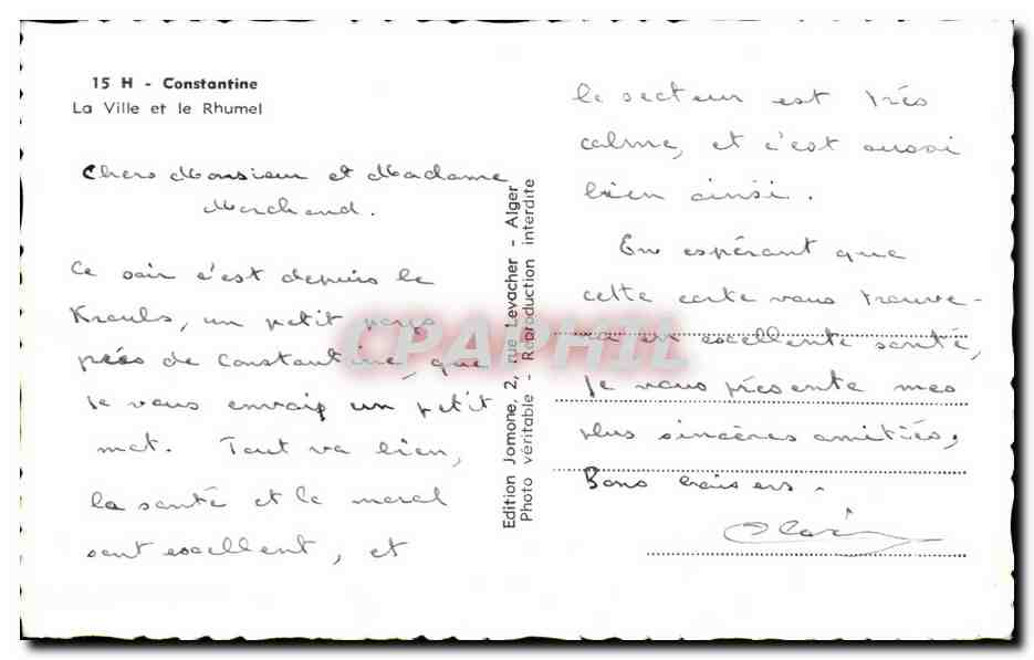 Constantine - La Ville et le Rhumel — Édition Jomone, Alger — Verso