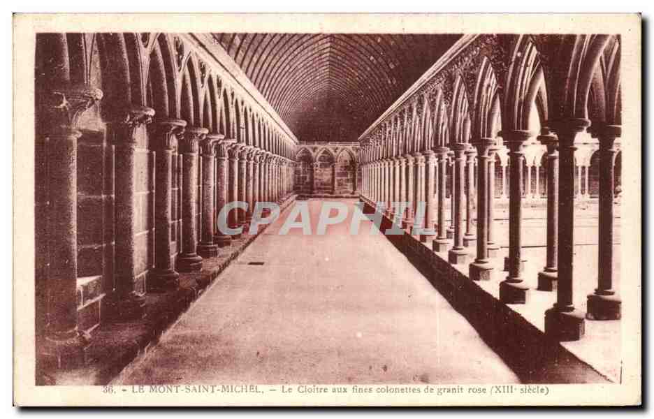 Le Mont-Saint-Michel — Le Cloître aux fines colonnettes de granit rose (XIIIe siècle) — J. Nozals, édit. 18, avenue du Coteau, Nantes