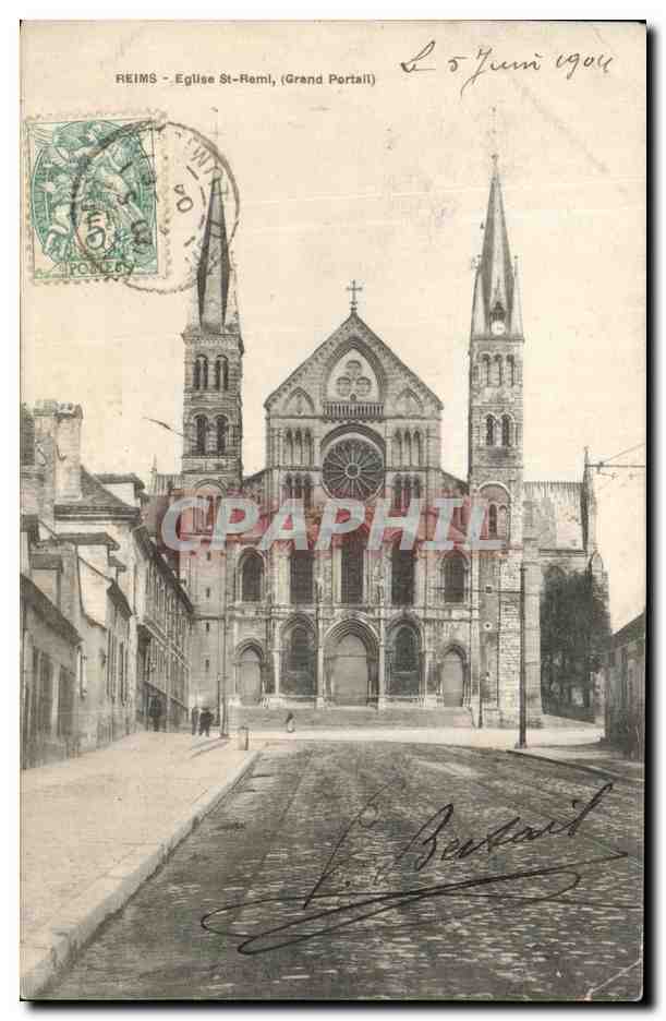 CPA Reims Eglise St Remi Grand portail