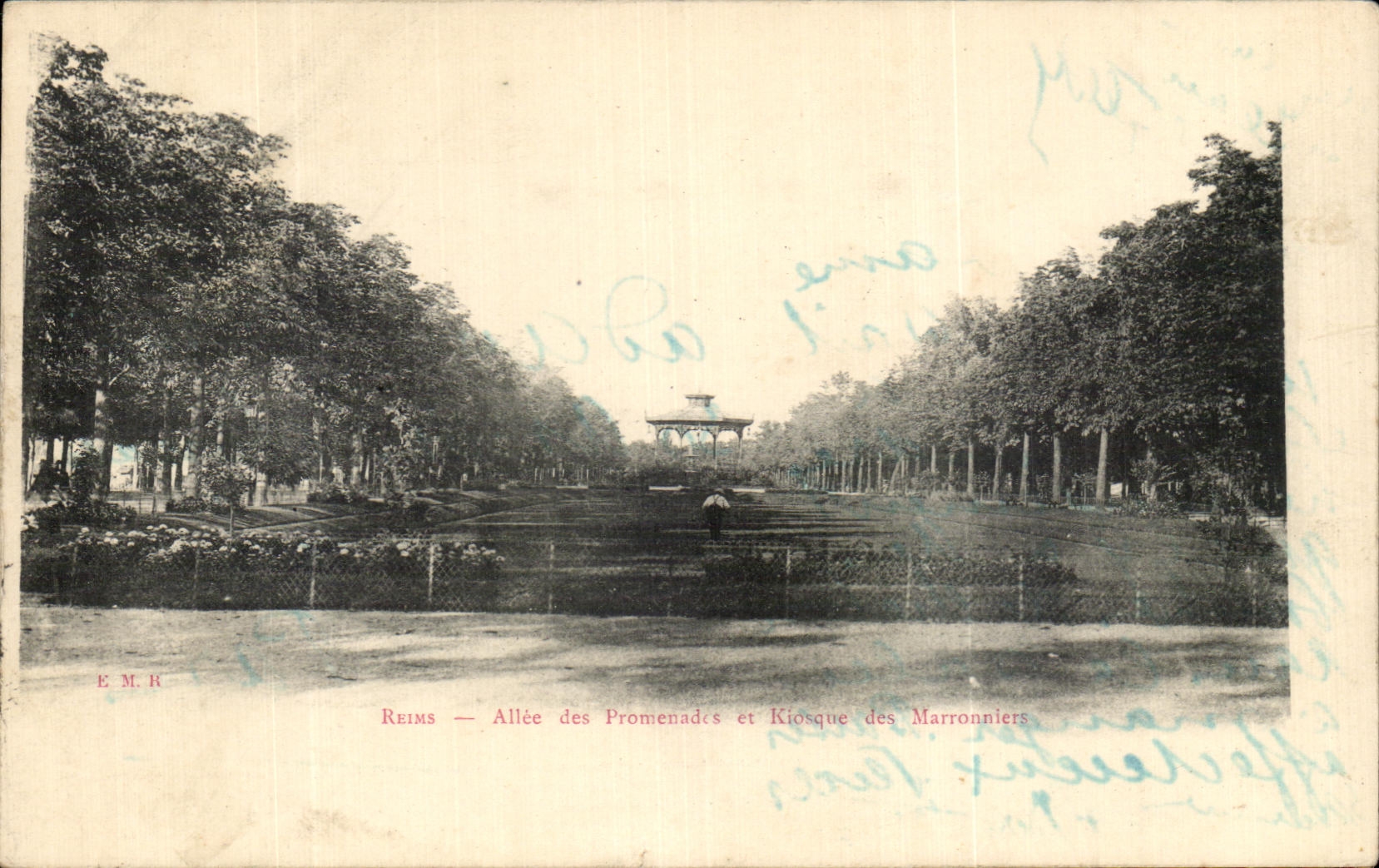 Antike Ansichtskarte Reims Allee der Promenaden und Kiosk der Marronnier