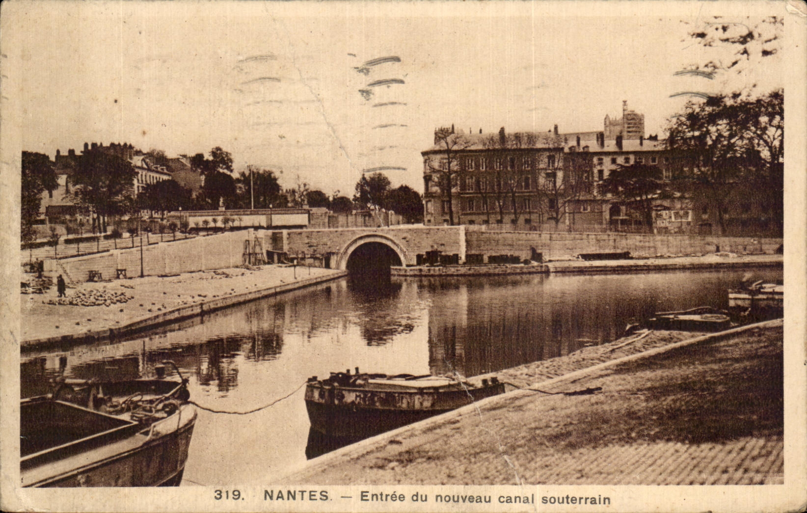 Tarjeta postal antigua Nantes Entrada del nuevo canal subterráneo