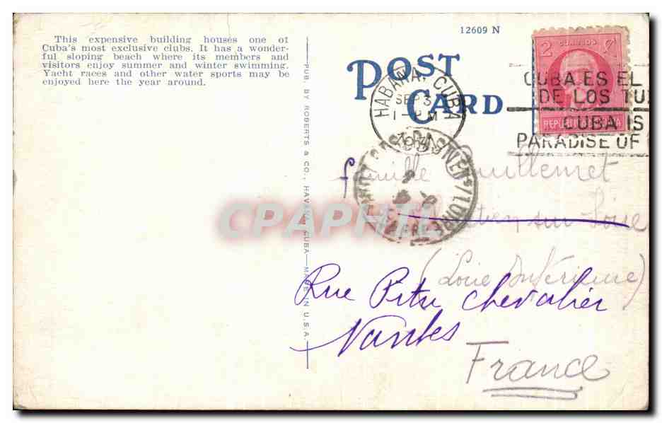 CPA Habana Yacht Club Havana Cuba — Back