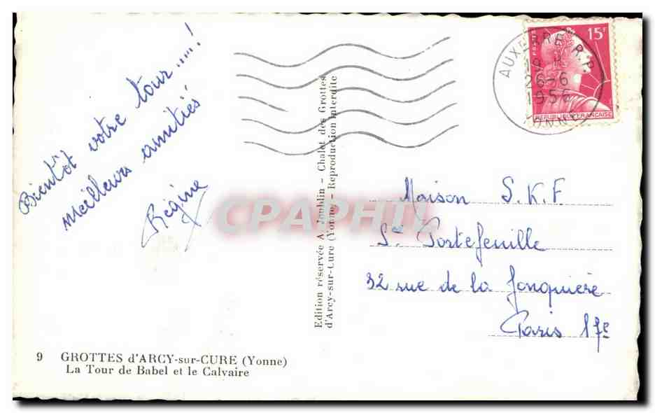 Grottes d'Arcy-sur-Cure — La Tour de Babel et le Calyaire — Édition A. Jumlin — Verso