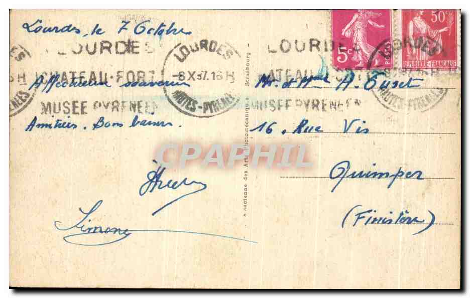 CPA Lourdes Monument offert par le Diocese de Cambrai — Verso
