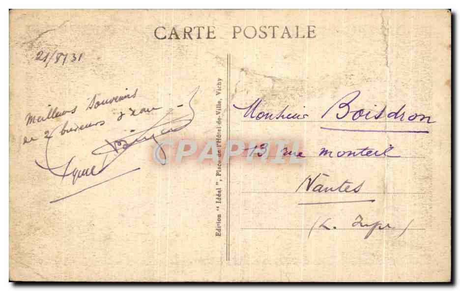 CPA Vichy Parc du Casino — Verso