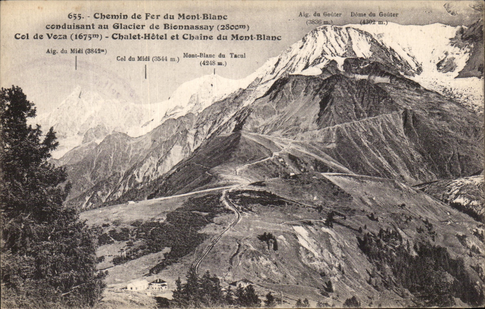 CPA Chemin de Fer du Mont Blanc Conduisant au Glacier de Bionnassay Col de Voza Chalet Hotel et chaine du Mont Blanc 
