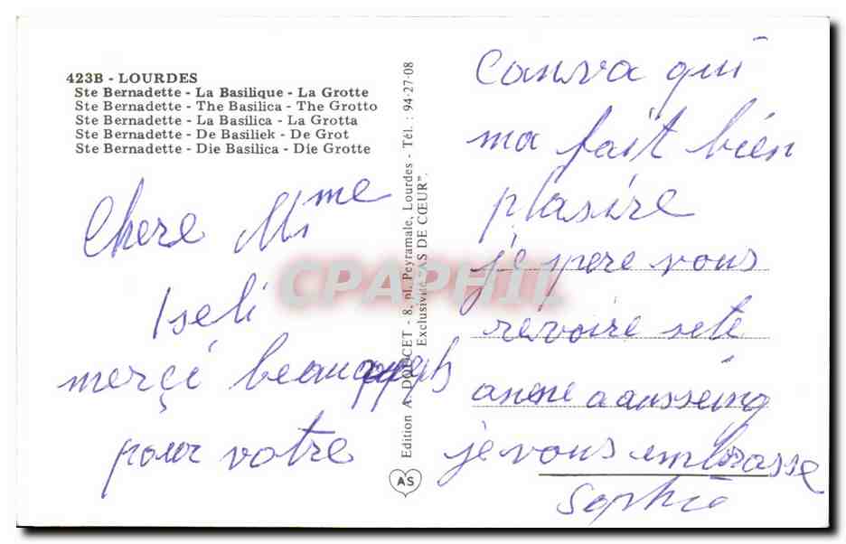 CPSM Une Pensee De Lourdes — Verso