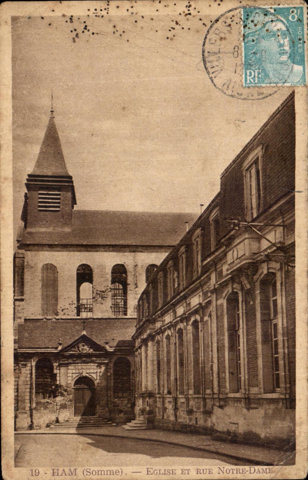 CPA Ham Eglise et Rue Notre Dame