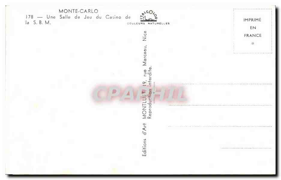 Salle de Jeu du Casino de Monte-Carlo — Éditeur : Editions d'Art Monte-Carlo, Nice — Verso