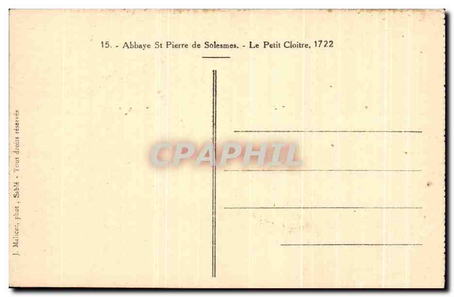 CPA Abbaye St Pierre de Solesmes Le Petit Cloitre — Back
