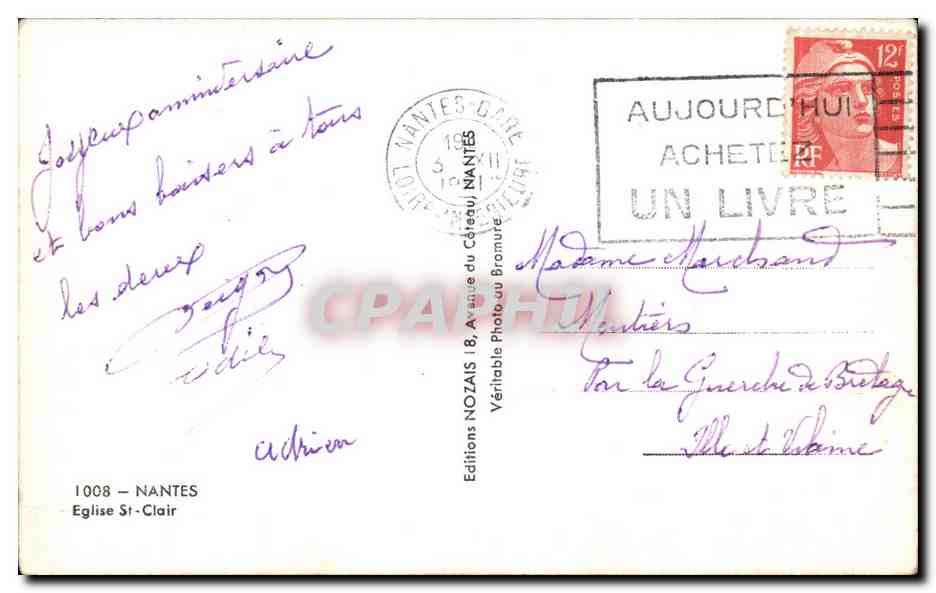 CPA Nantes Eglise St Clair — Verso