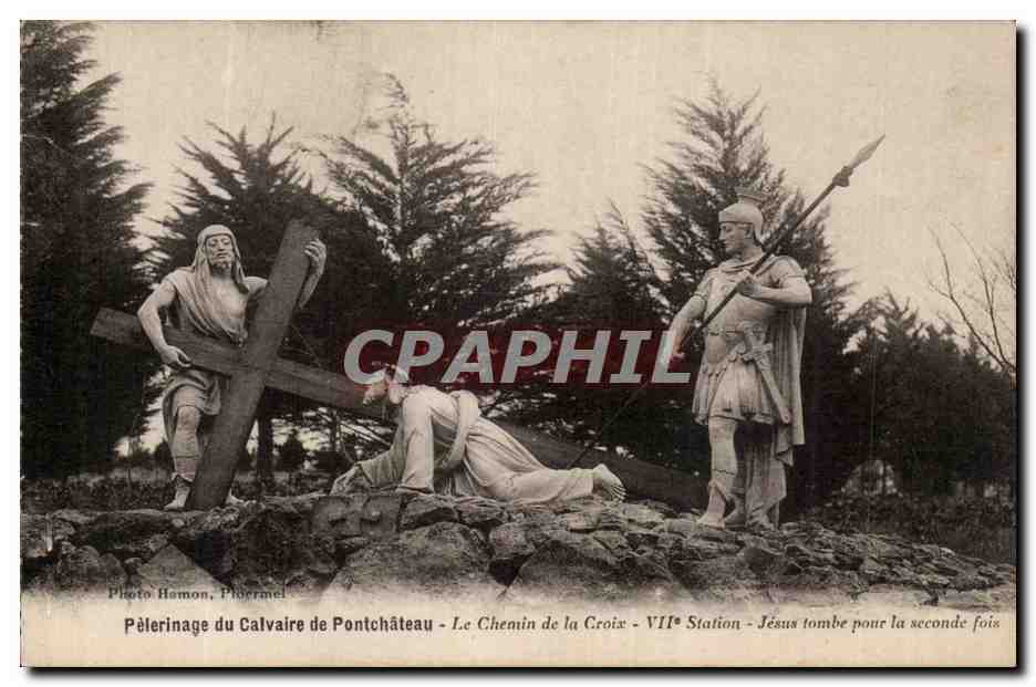 CPA Pelerinage du Calvaire de Pontchateau Le Chemin de la Croix Jesus tombe pour la seconde fois