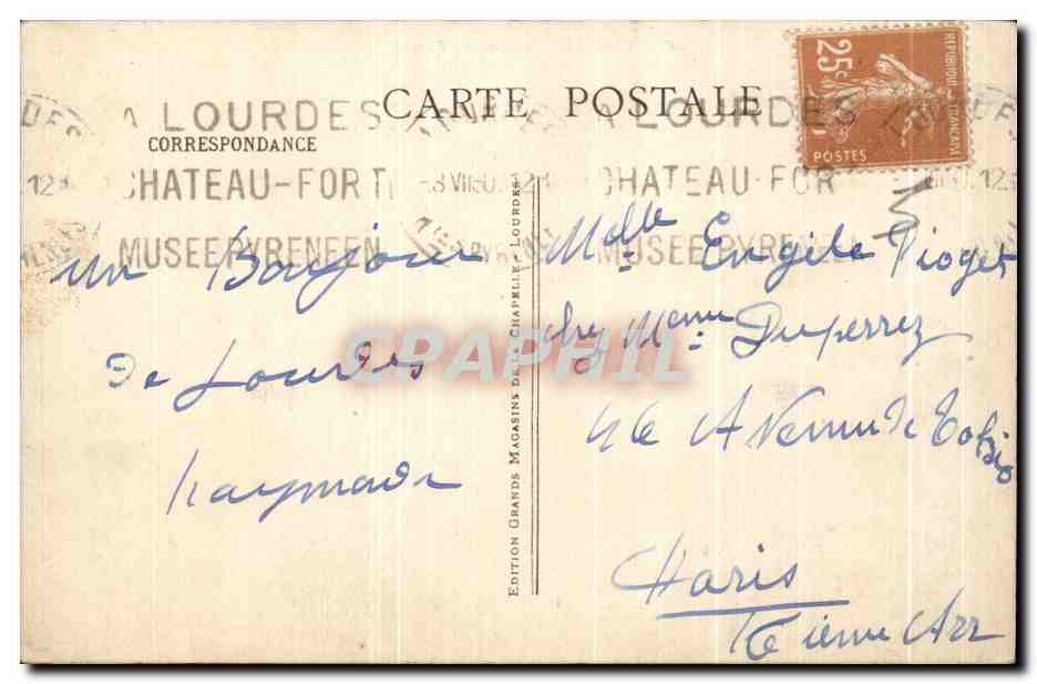 CPA Lourdes Le Chateau Fort — Verso