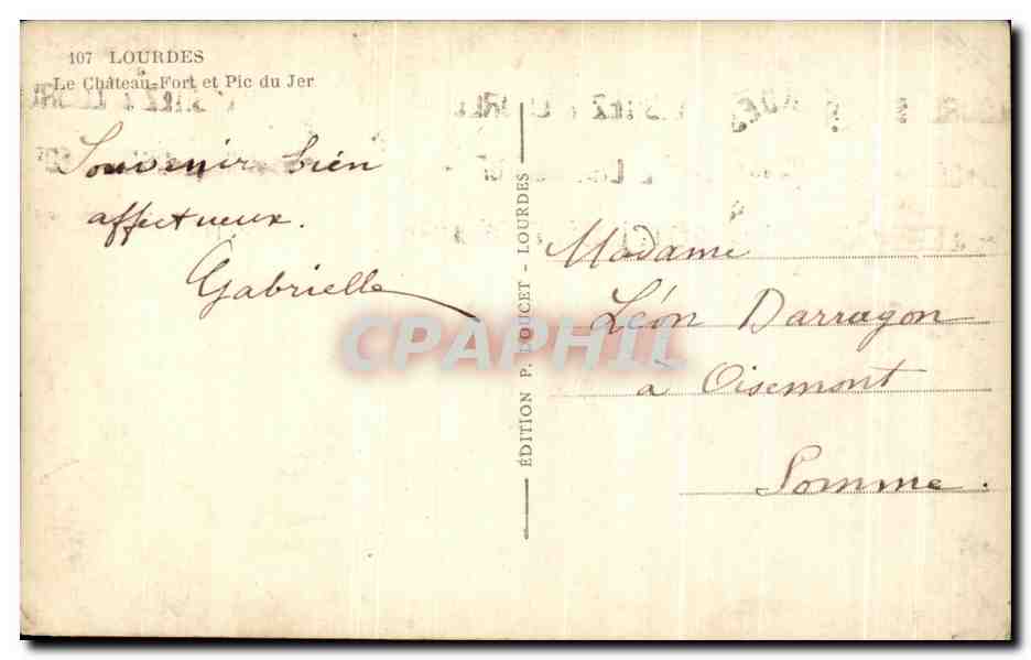 CPA Lourdes Le Chateau Fort et Pic Du Jer — Verso