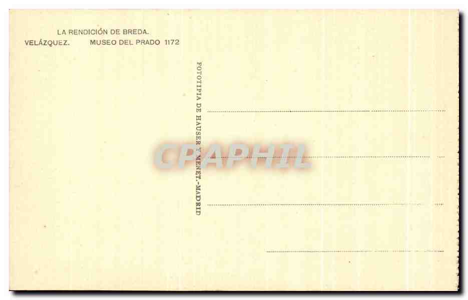 CPA La Rendicion De Breda Velazquez Museo Del Prado Madrid militaria — Verso
