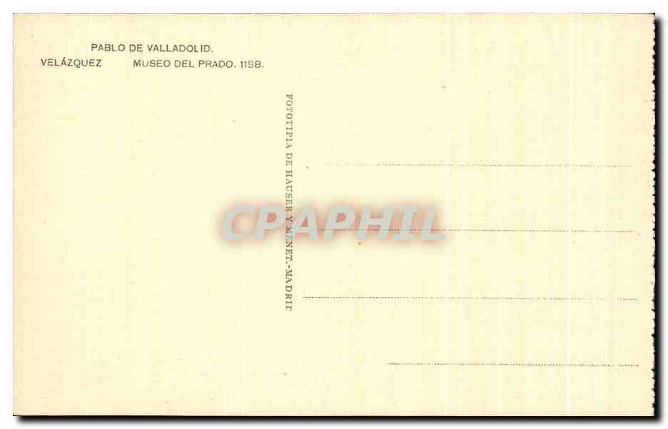 CPA Pablo De Valldolid Velazquez Museo Del Prado Madrid — Verso