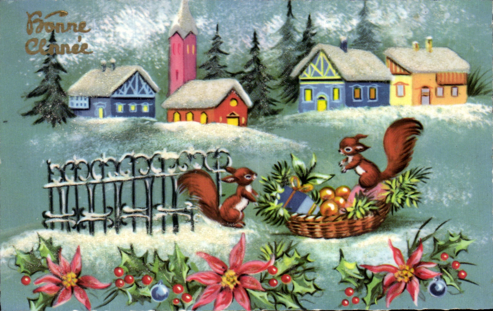 CPSM Fantaisie Bonne Annee Ecureuiles
