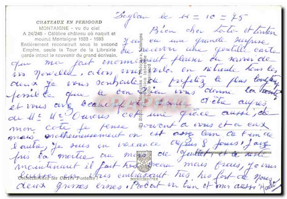 Château de Montaigne — vu du ciel — Éditions Mérichrome, série A 24/245 — Reverso