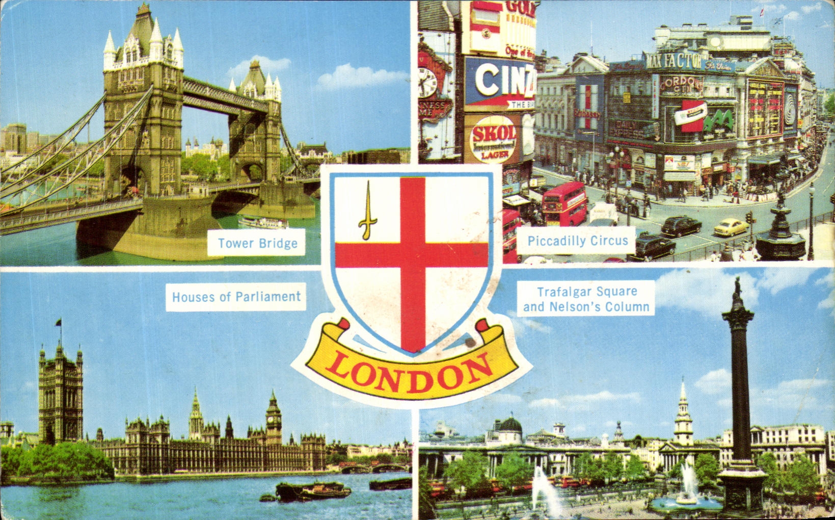 CPSM Tower Bridge Picadilly Circus Houses Of Parliament Trafalgar Square And Neison's Column London