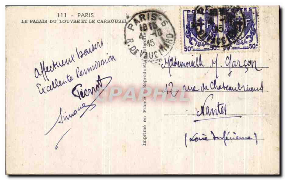 CPA Paris Le Palais Du Louvre Le Carrousel — Rückseite