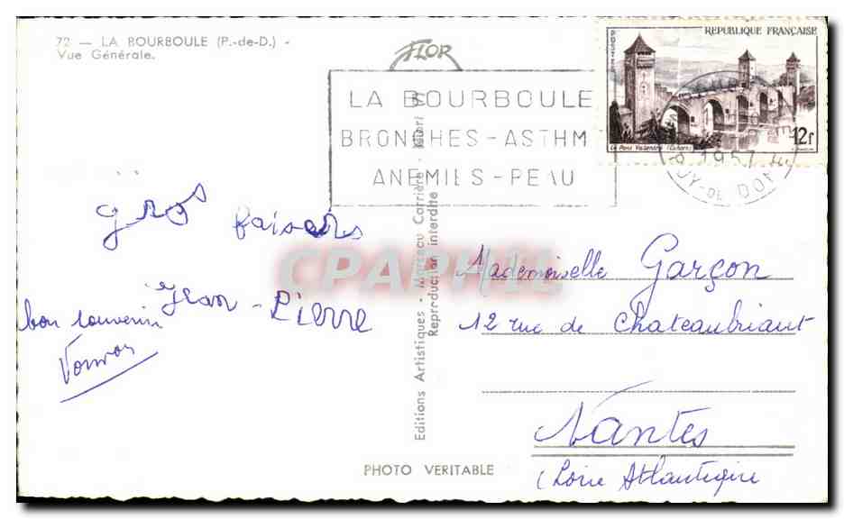 Vue générale de La Bourboule — montagnes en arrière-plan — Éditions Artistiques VERITABLE — Rückseite