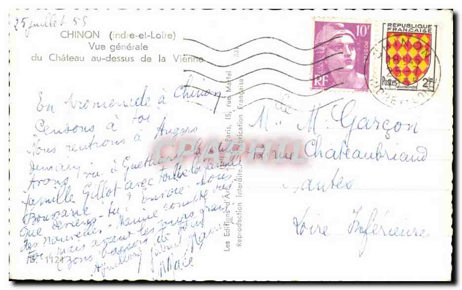 CPA Chinon Vue Generale Du Chateau Au Dessus De La Vienne — Rückseite