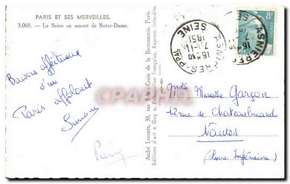 Paris et ses merveilles — La Seine en amont de Notre-Dame — Éditions d'art « Guy » — Verso