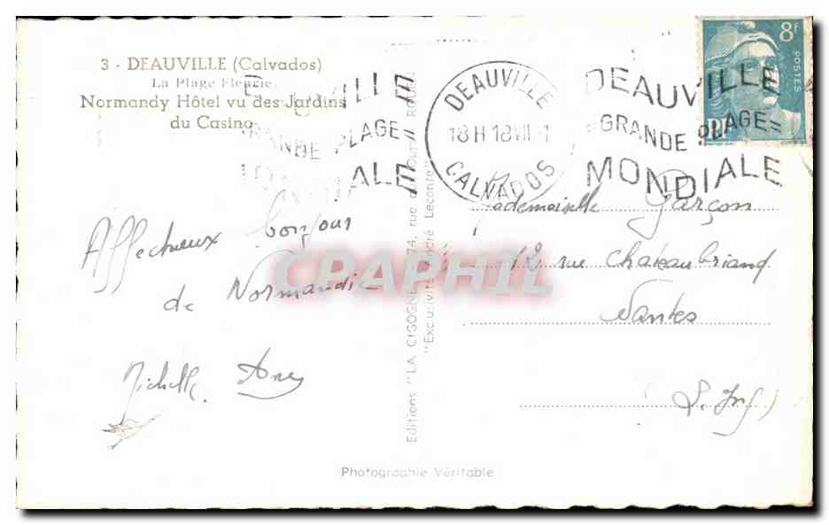 Normandy Hôtel vu des Jardins du Casino — Deauville (Calvados) — Éditions 'LA CIGOGNE' — Verso