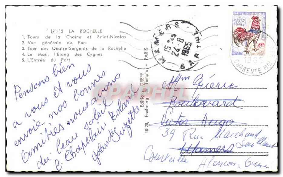 La Rochelle — Souvenir — Édition Greff — Verso
