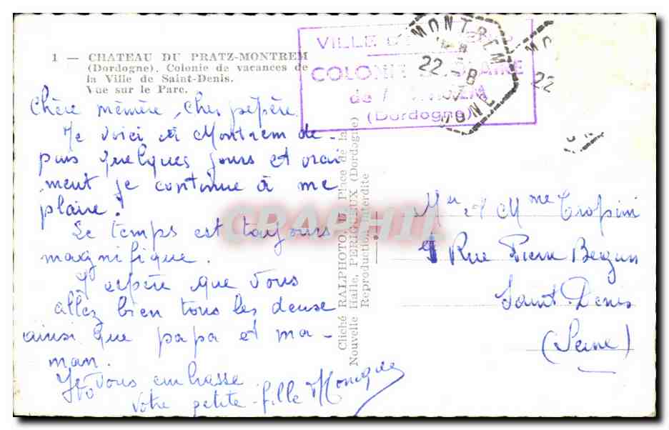 CPA Chateau du Pratz Montrem Colonie de vacances de saint Denis Vue sur le parc — Reverso
