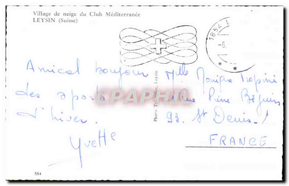 CPA Village de neige du Club Mediterranee Leysin Suisse Club Med  — Rückseite